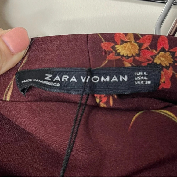 NWT ZARA Burgundy Floral Bouquet Fall Pencil Skirt - Picture 9 of 14